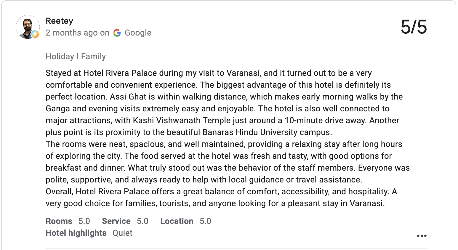Guest review on Google