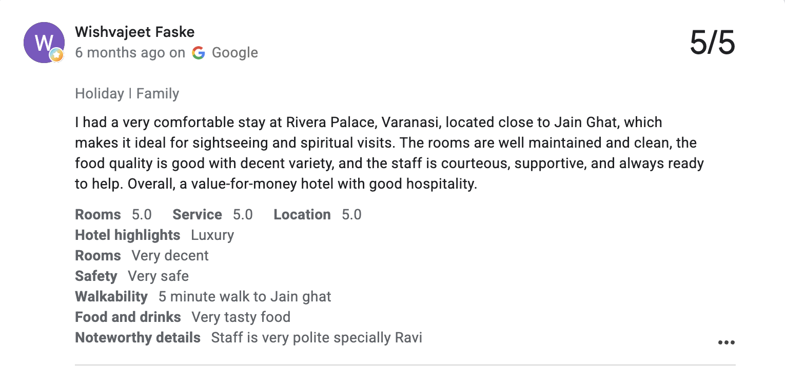 Guest review on Google