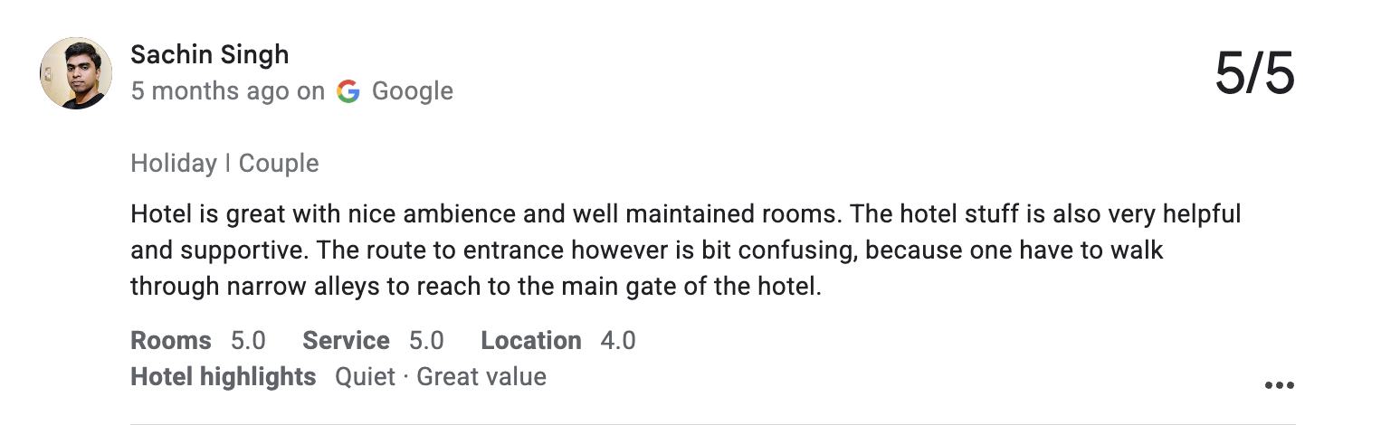 Guest review on Google