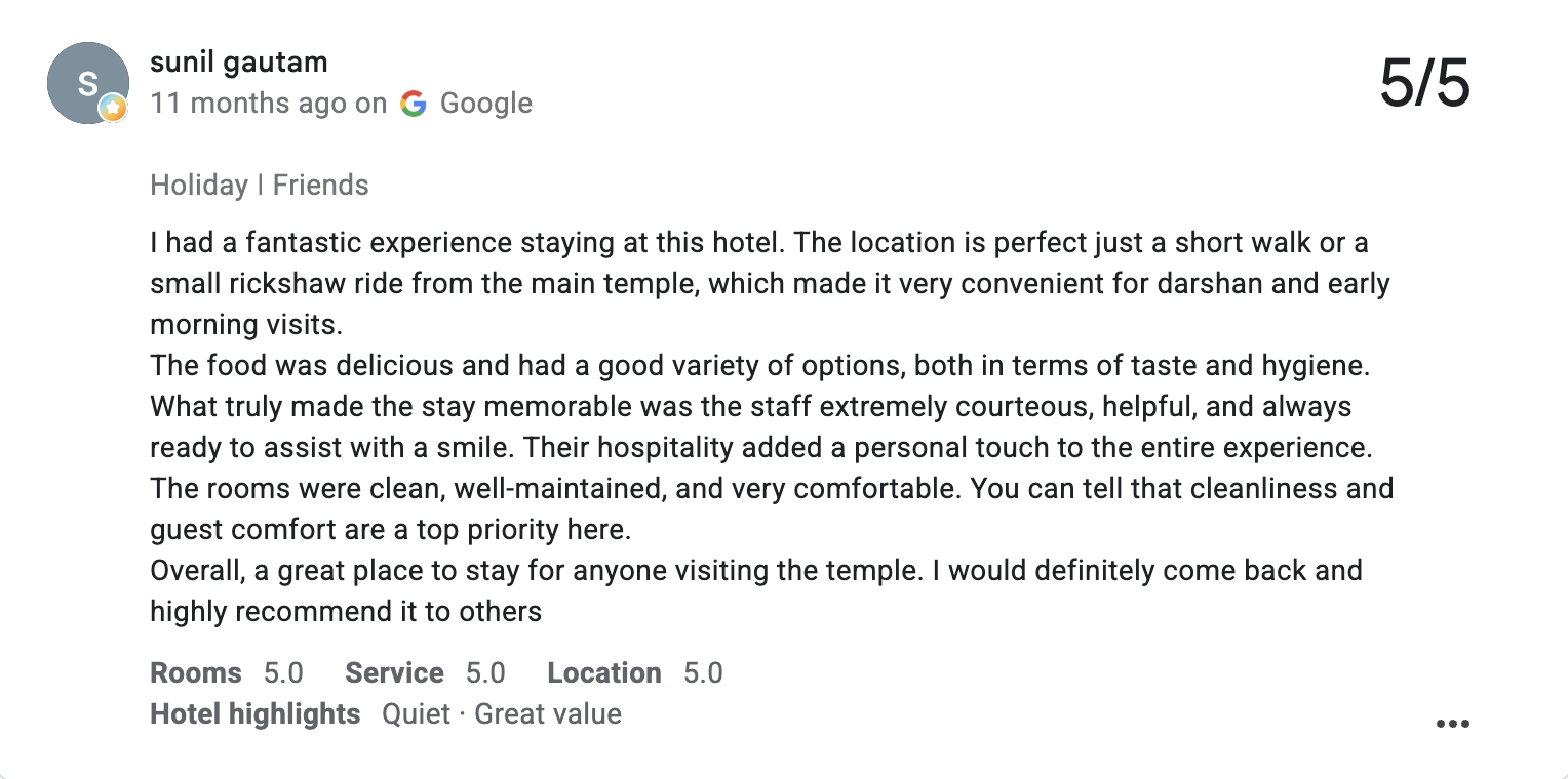 Guest review on Google